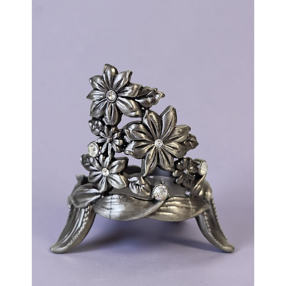 Candle Votive Holder Silver Floral Rhinestone Flower Whimsy Cottage Fairy